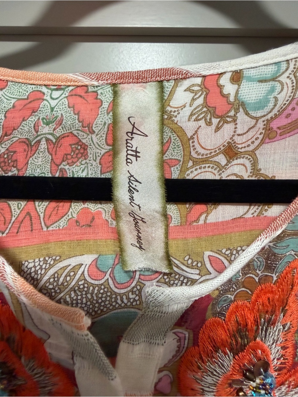 Aratta Peach and Cream Embroidered Striped Tunic - Picture 7 of 9